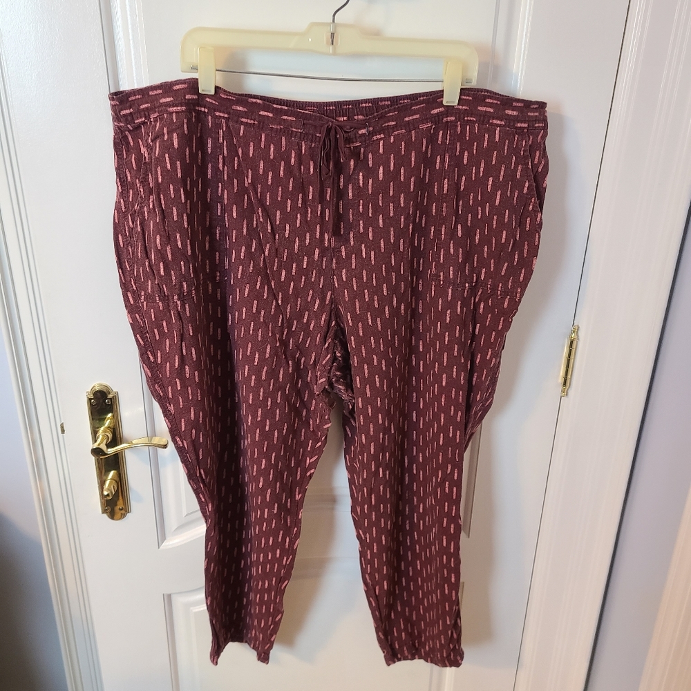 Old Navy Boho Linen Pants Tie Waist Maroon Plus Size XXL